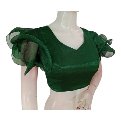 Green Color Organza Ruffle Sleeve Saree Blouse | Unique Designer Choli