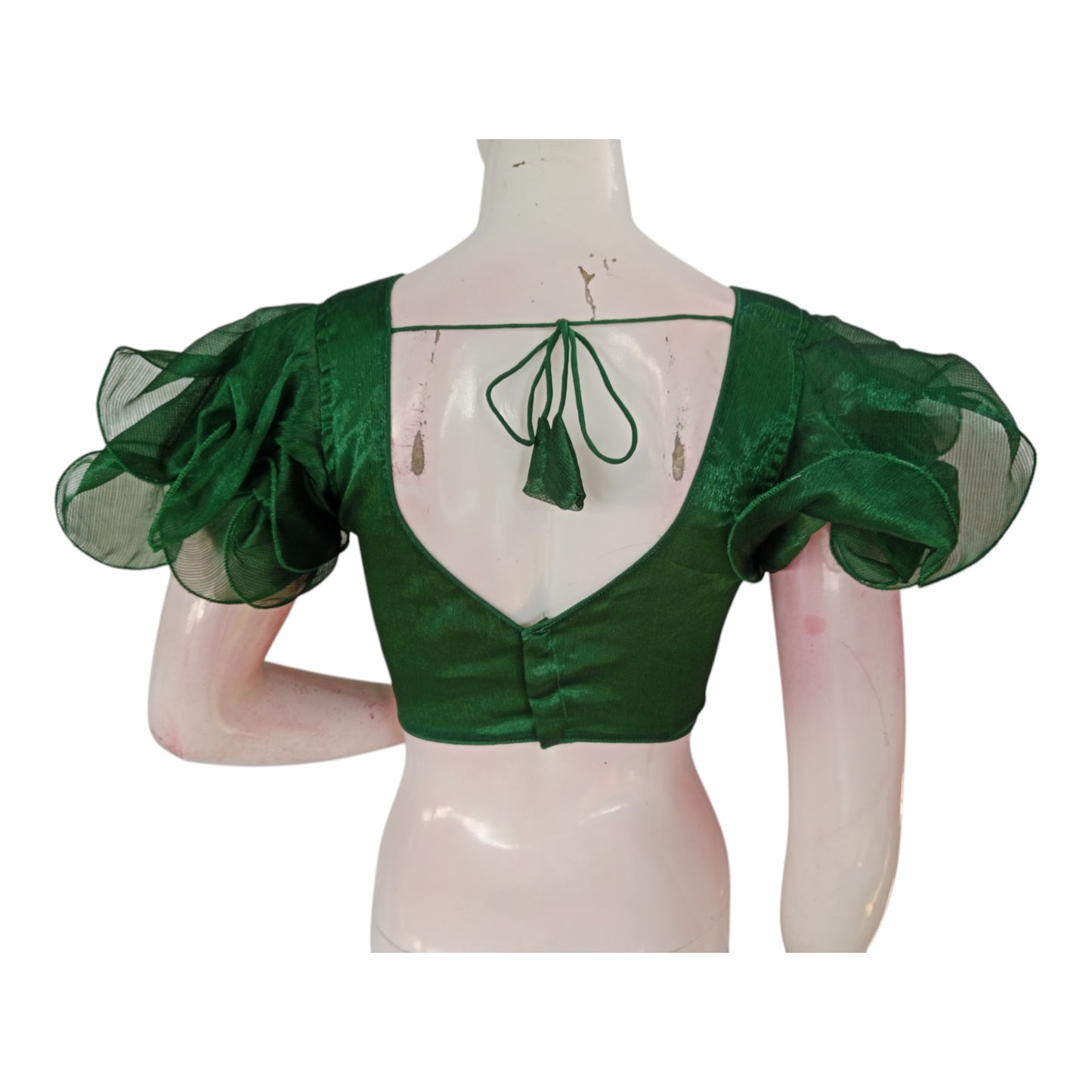 Green Color Organza Ruffle Sleeve Saree Blouse | Unique Designer Choli