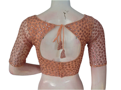 Peach Perfection: Netted Designer Readymade Saree Blouse