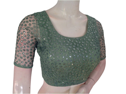 Pastel Green Serenity: Netted Designer Saree Blouse