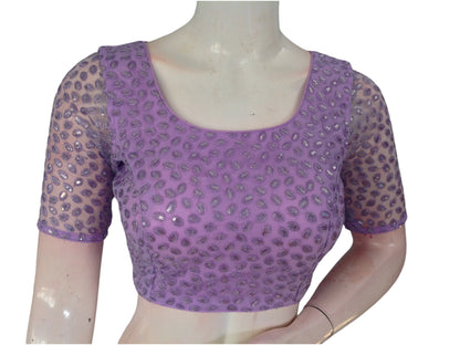 Lavender Luxury: Netted Designer Readymade Saree Blouse