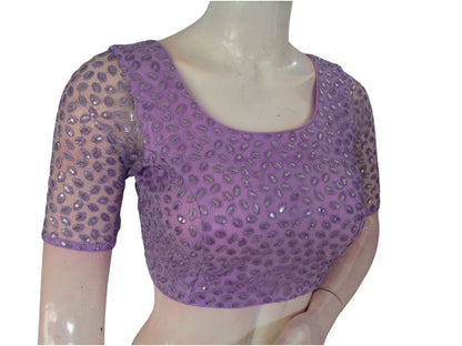 Lavender Luxury: Netted Designer Readymade Saree Blouse