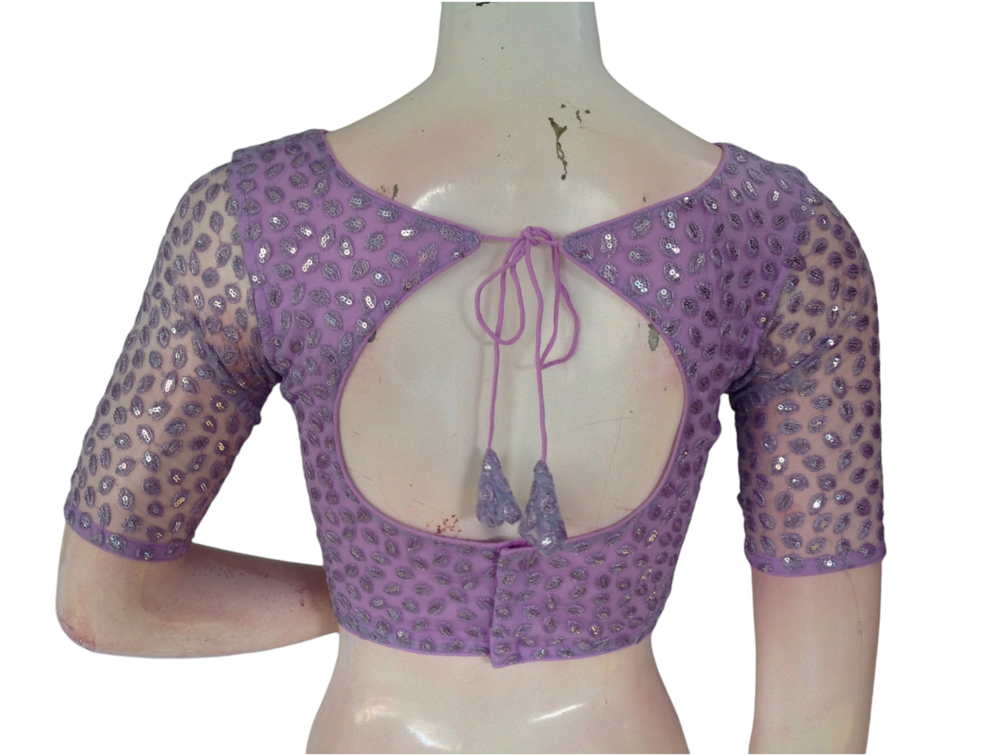 Lavender Luxury: Netted Designer Readymade Saree Blouse