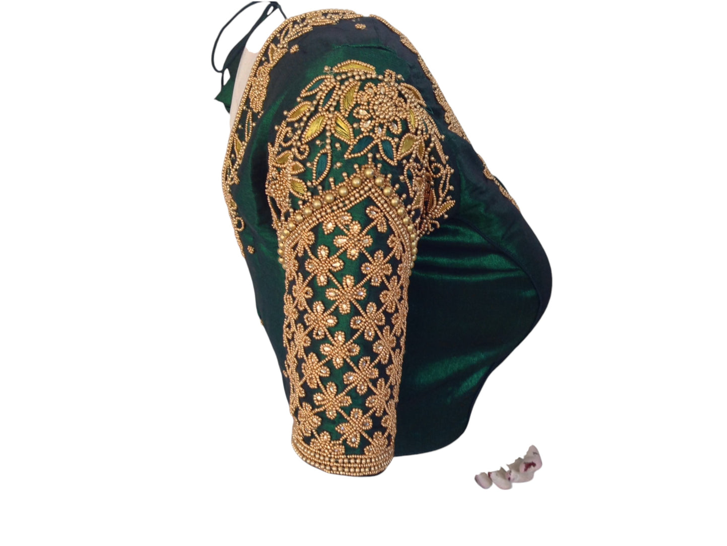 Luxurious Dark Green Tissue  Intricate Aari Handwork Blouse