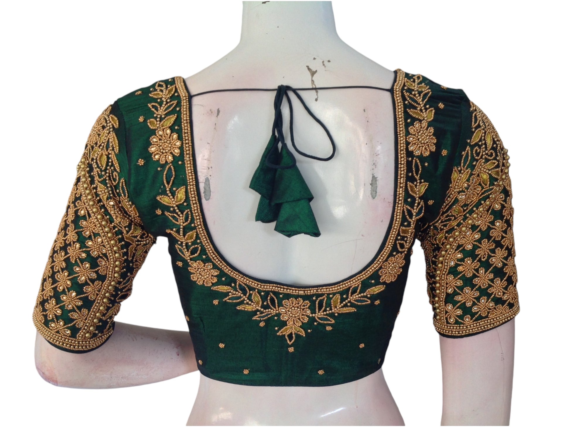 Luxurious Dark Green Tissue  Intricate Aari Handwork Blouse 