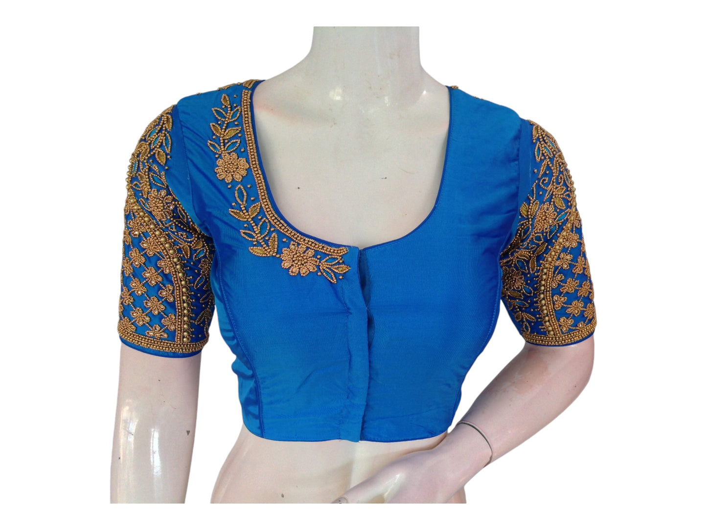 Serene Blue Aari Handwork Silk Saree Blouse for any occasion