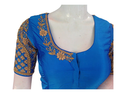 Serene Blue Aari Handwork Silk Saree Blouse for any occasion