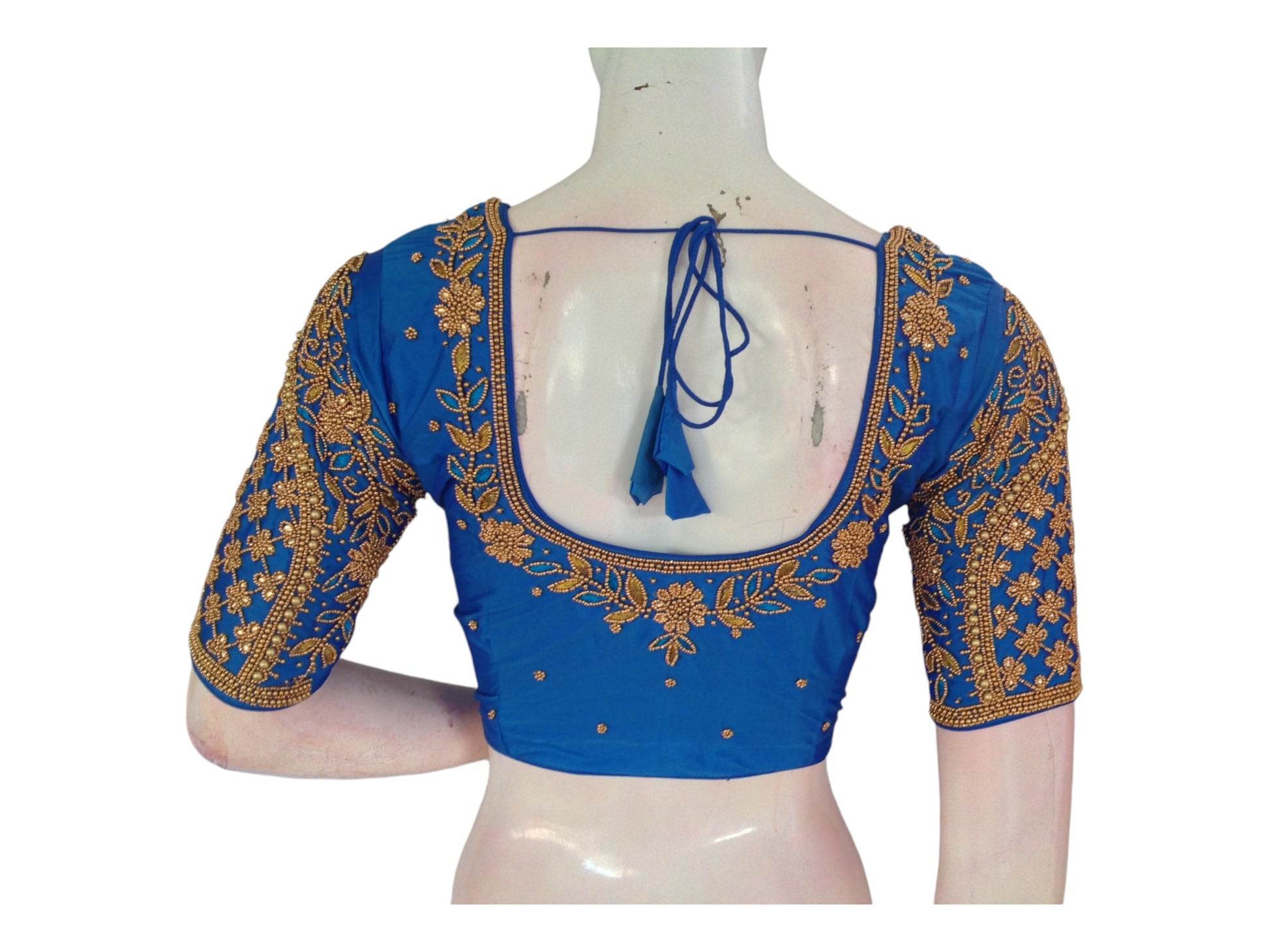 Serene Blue Aari Handwork Silk Saree Blouse for any occasion