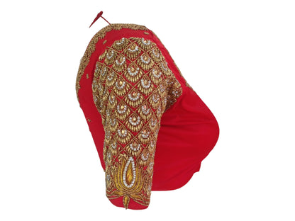 Ruby Red Aari Embroidered Silk Saree Blouse For Wedding