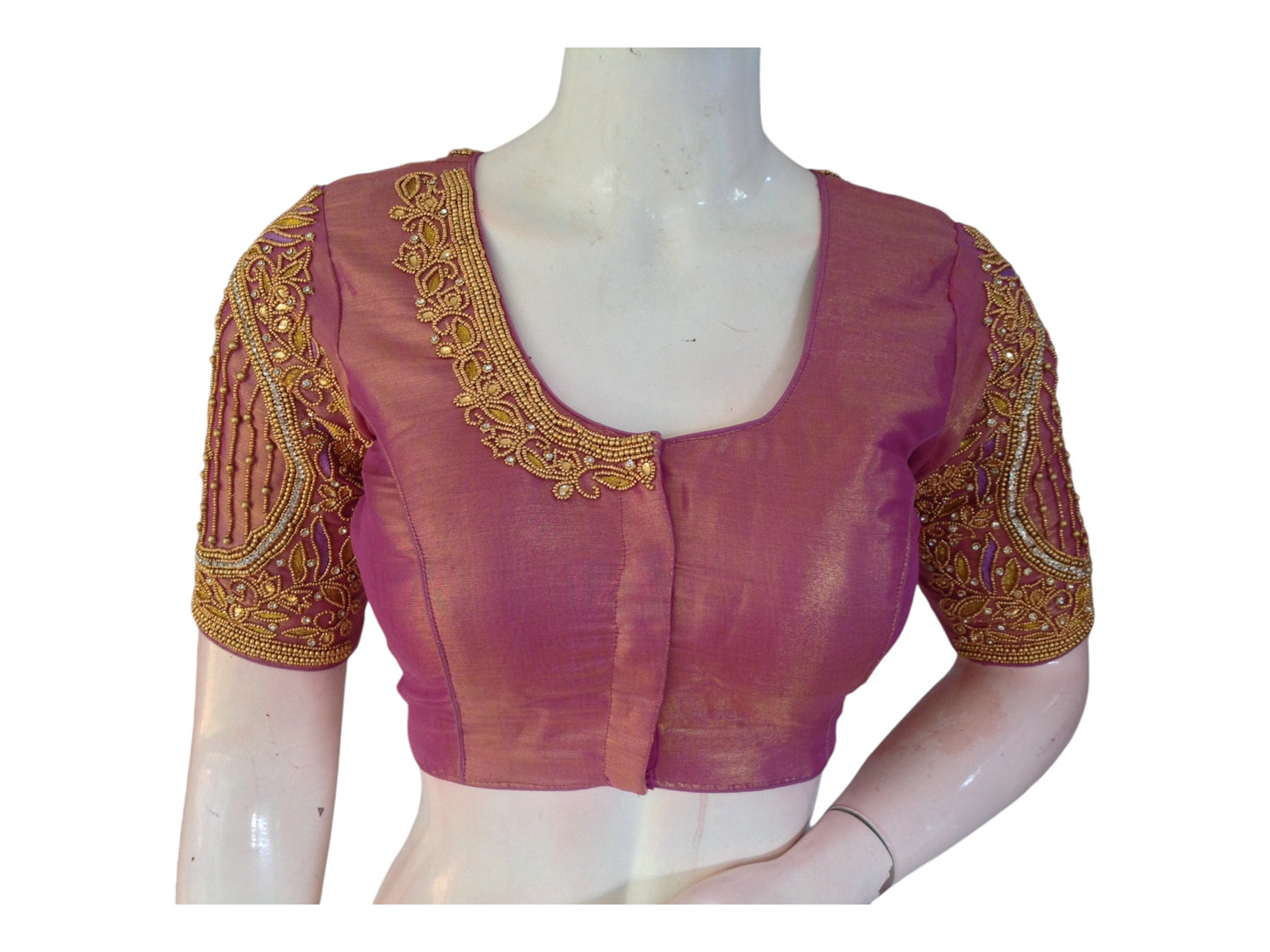 Glamorous Light Magenta Tissue Silk Wedding Blouse: Ready to Wear