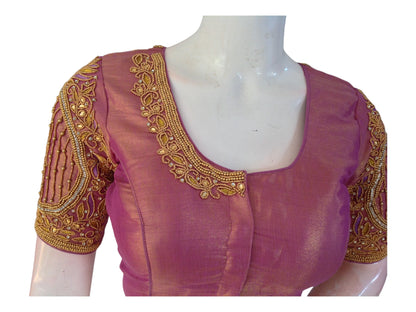 Glamorous Light Magenta Tissue Silk Wedding Blouse: Ready to Wear