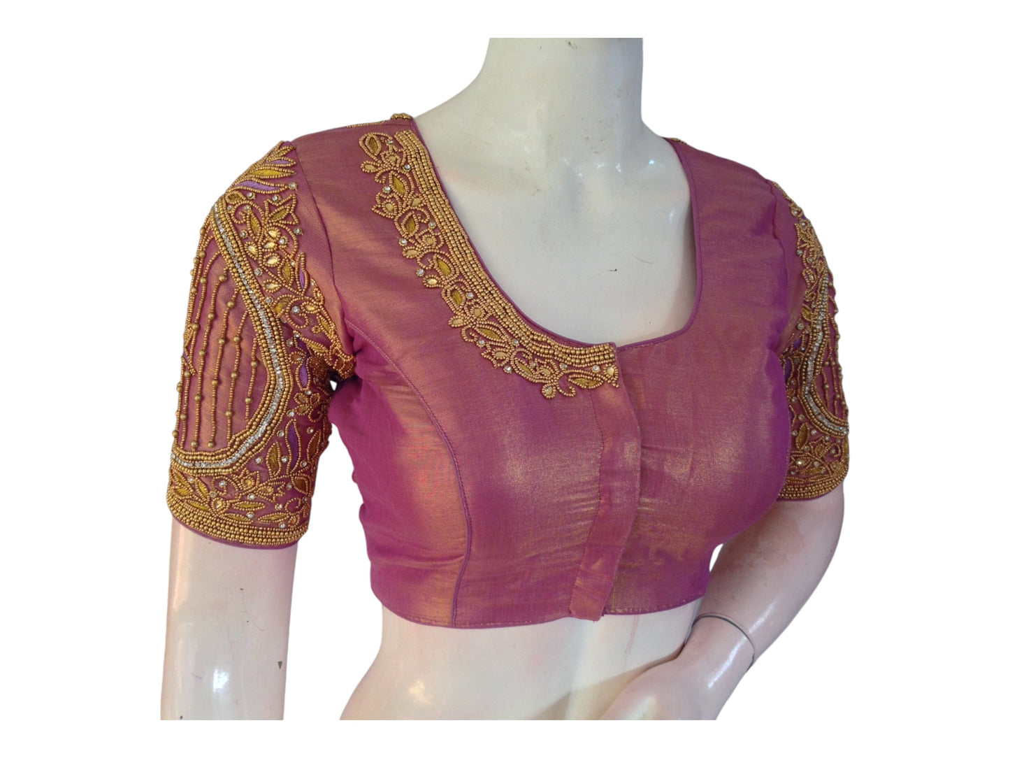 Glamorous Light Magenta Tissue Silk Wedding Blouse: Ready to Wear