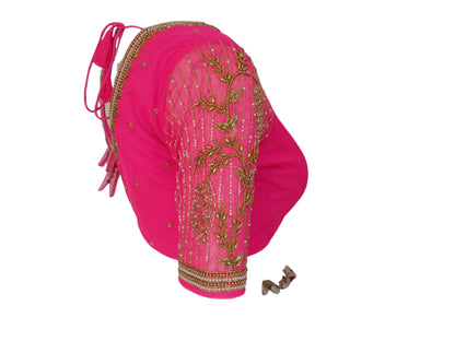 Pink Paradise: Designer Netted Aari Handwork Indian Saree Blouse