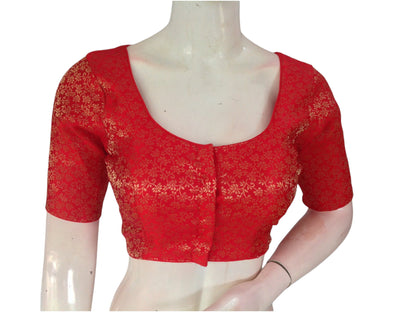 Red Color Brocade Silk Readymade Saree Blouse