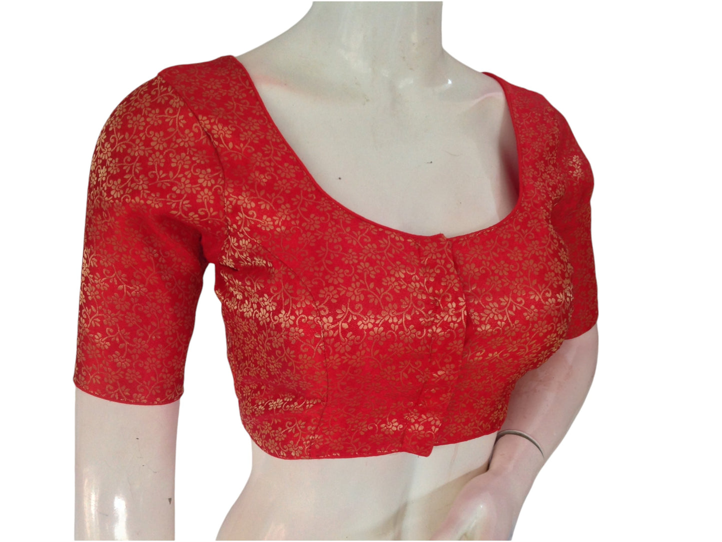 Red Color Brocade Silk Readymade Saree Blouse