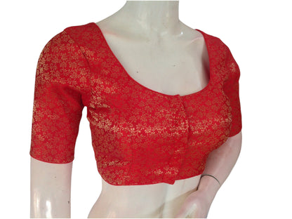 Red Color Brocade Silk Readymade Saree Blouse