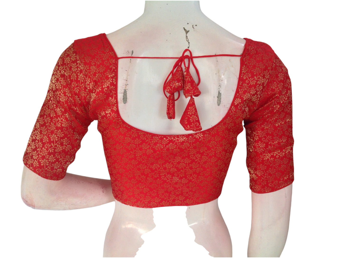 Red Color Brocade Silk Readymade Saree Blouse