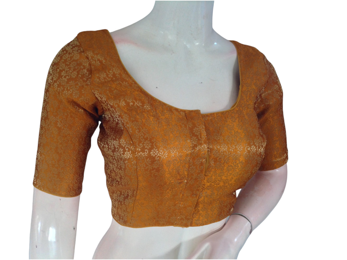 Mustard Marvel: Readymade Brocade Silk Saree Blouse