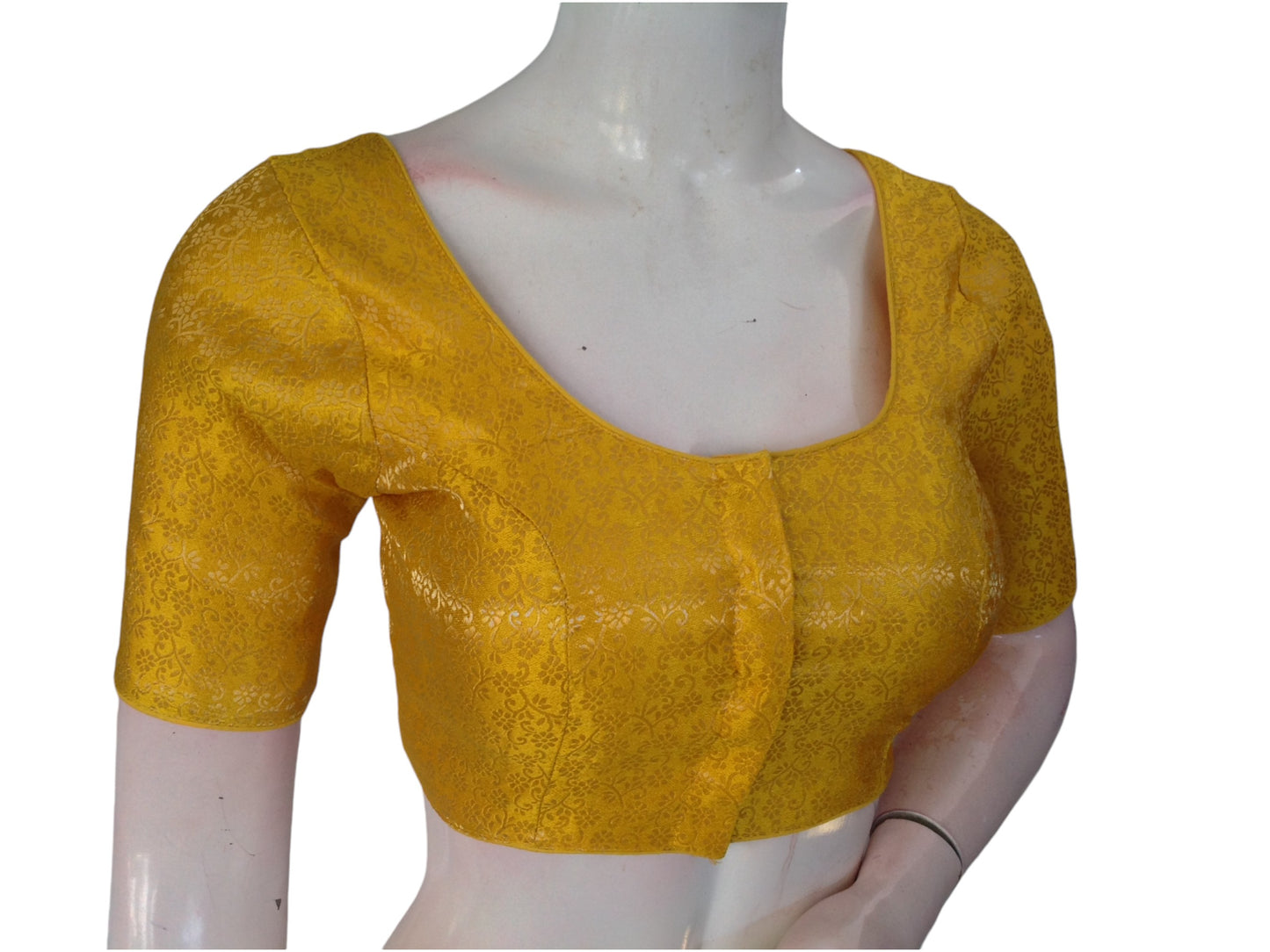 Sunny Yellow: Trendy Brocade Silk Readymade Saree Blouse