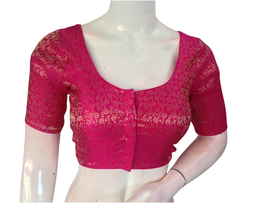 Raspberry Red Radiance: Readymade Brocade Silk Saree Blouse