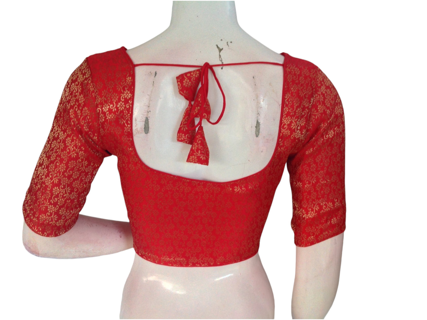 Ruby Red Radiance: Plus Size Readymade Brocade Silk Saree Blouse