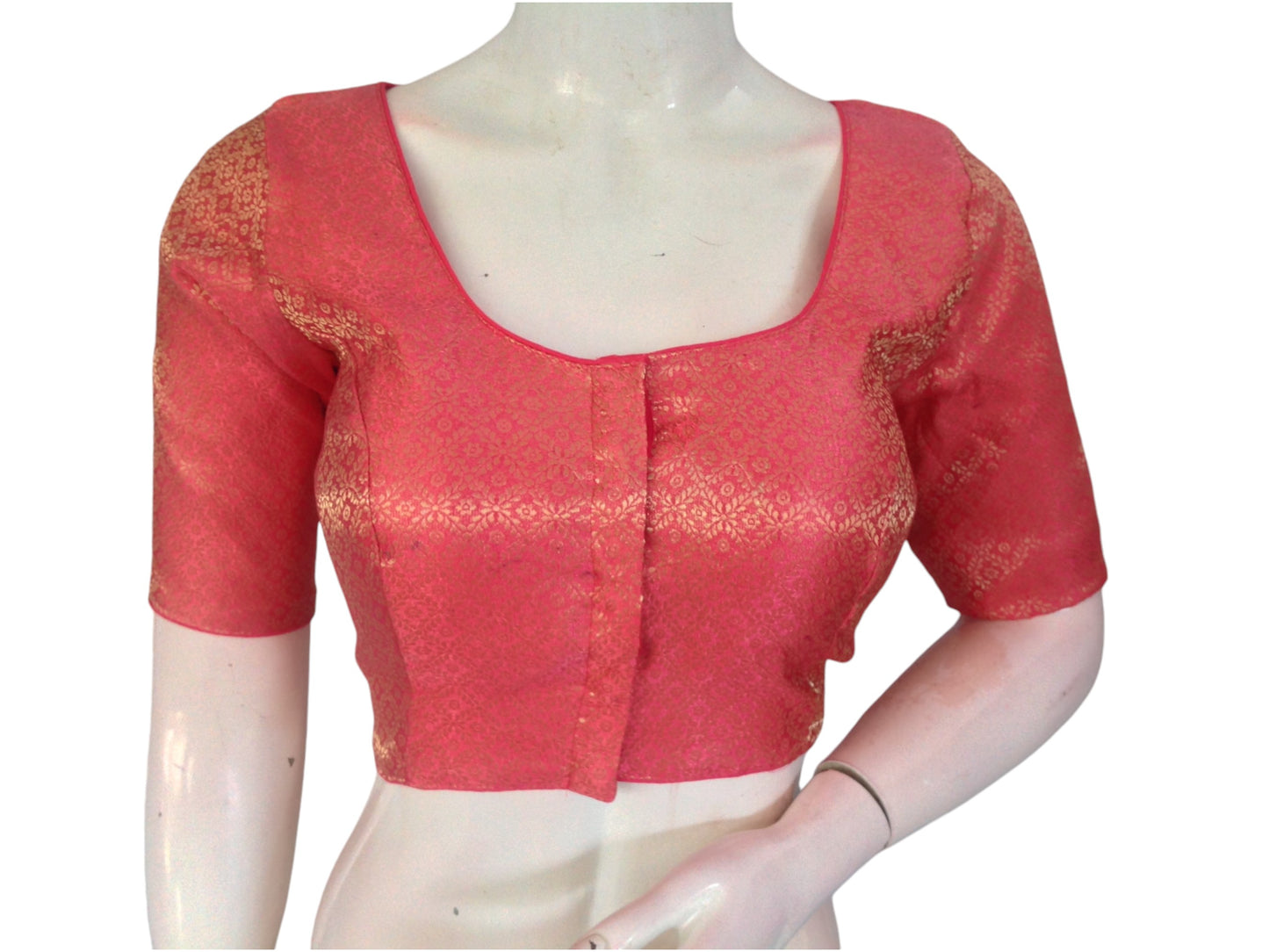 Peachy Perfection: Brocade Silk Readymade Saree Blouse