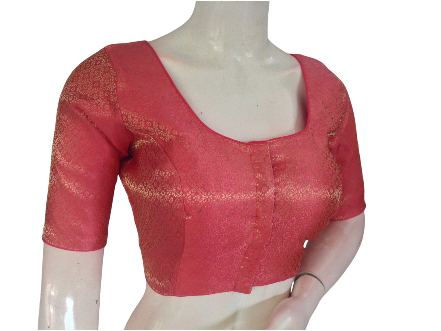 Peachy Perfection: Brocade Silk Readymade Saree Blouse