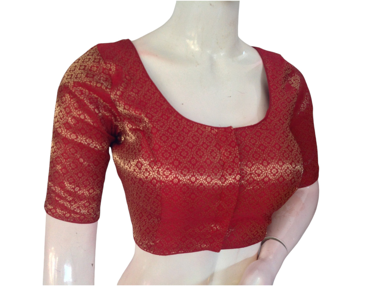 Crimson Elegance: Brocade Silk Readymade Saree Blouse