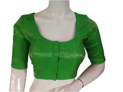 Parrot Green Paradise: Brocade Silk Readymade Saree Blouse