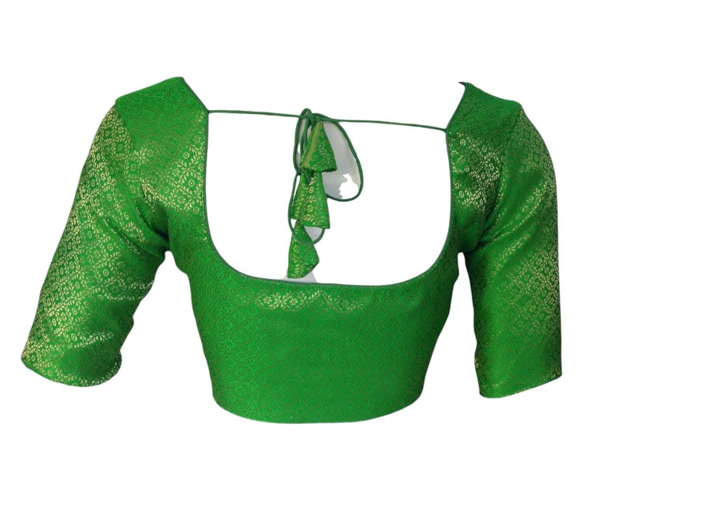 Parrot Green Paradise: Brocade Silk Readymade Saree Blouse