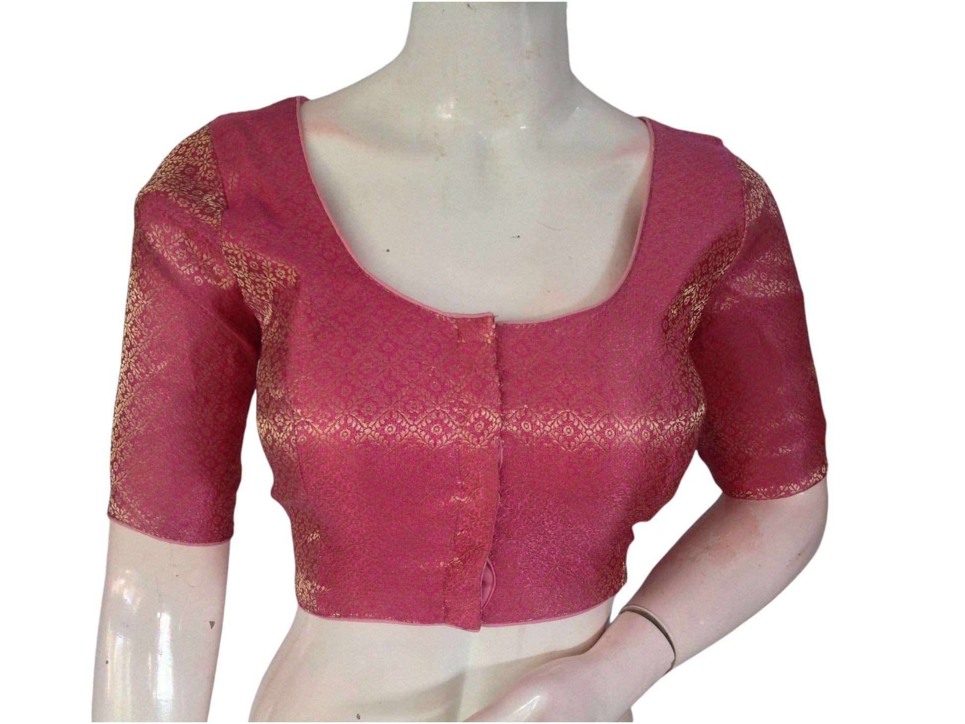 Blush Pink Beauty: Brocade Silk Readymade Saree Blouse