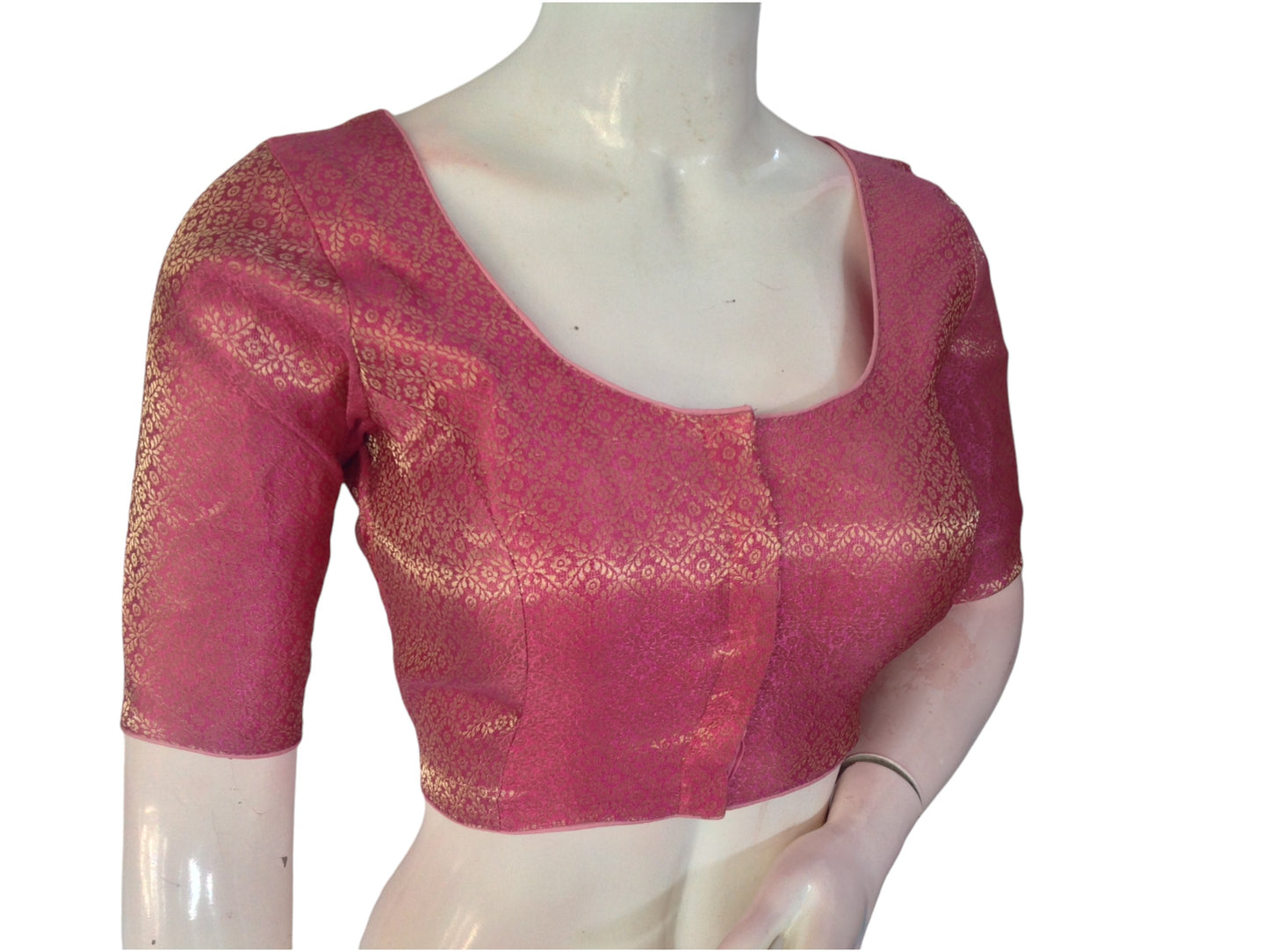 Blush Pink Beauty: Brocade Silk Readymade Saree Blouse