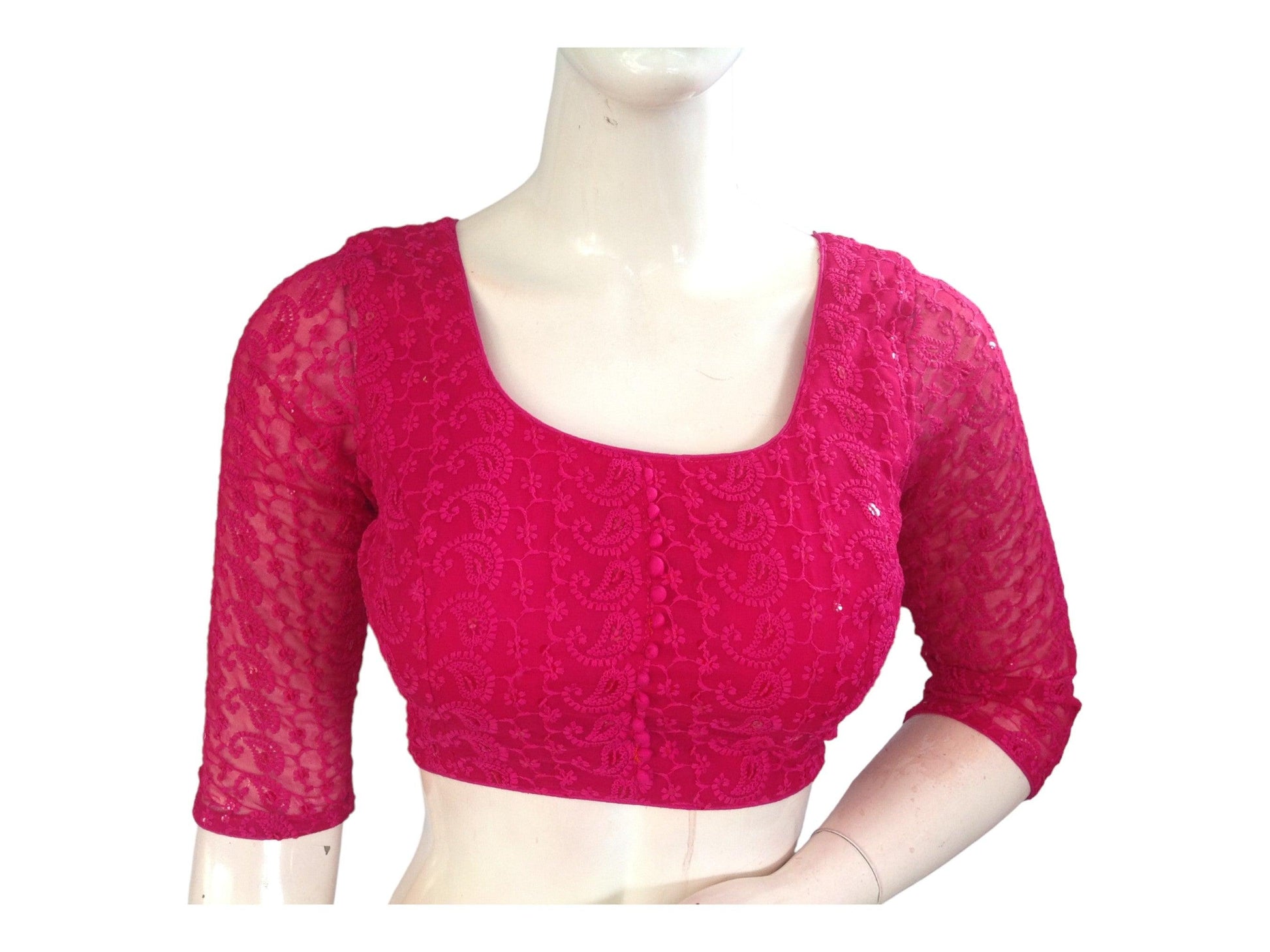 Light Magenta Color 3/4th Sleeves Chikankari Embroided Sequins Readymade Saree Blouse - D3blouses