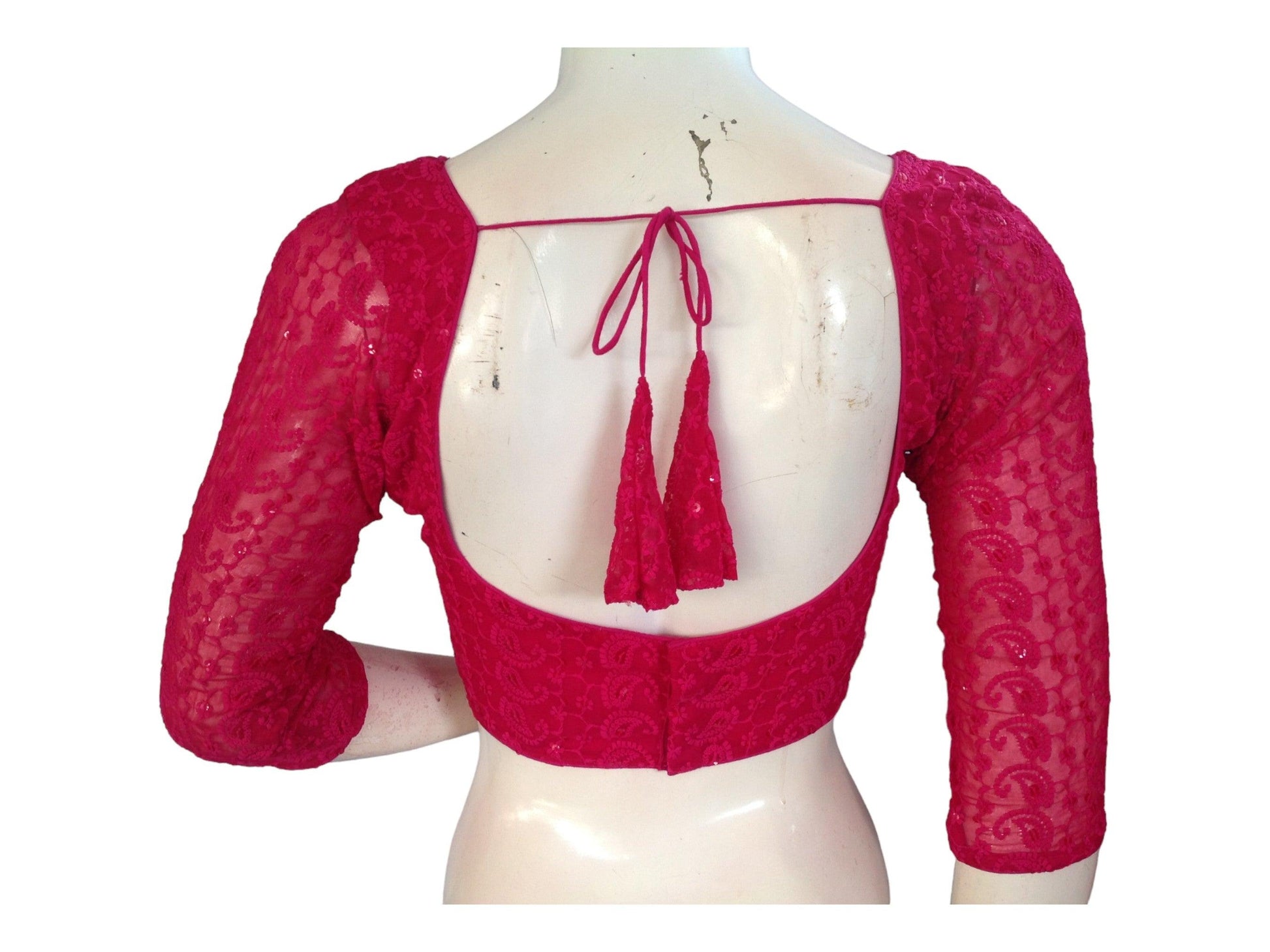 Light Magenta Color 3/4th Sleeves Chikankari Embroided Sequins Readymade Saree Blouse - D3blouses