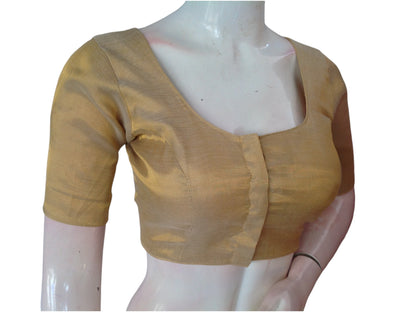 Luxurious Gold Color Plain Tissue Silk Readymade Saree Blouse