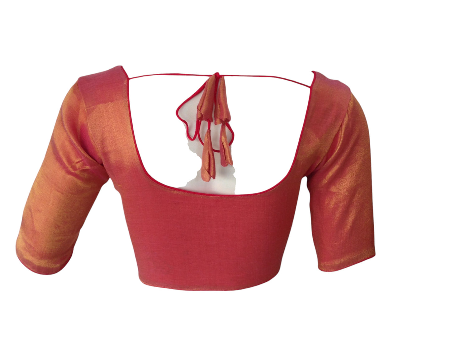 Feminine Pink Plain Tissue Silk Readymade Saree Blouse