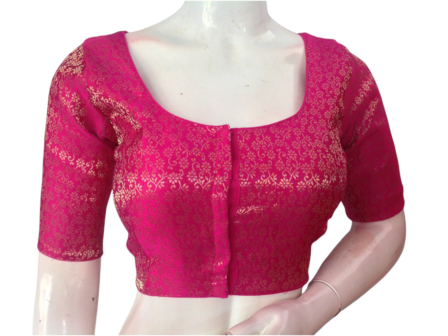 Magenta Magic: Readymade Brocade Silk Saree Blouse