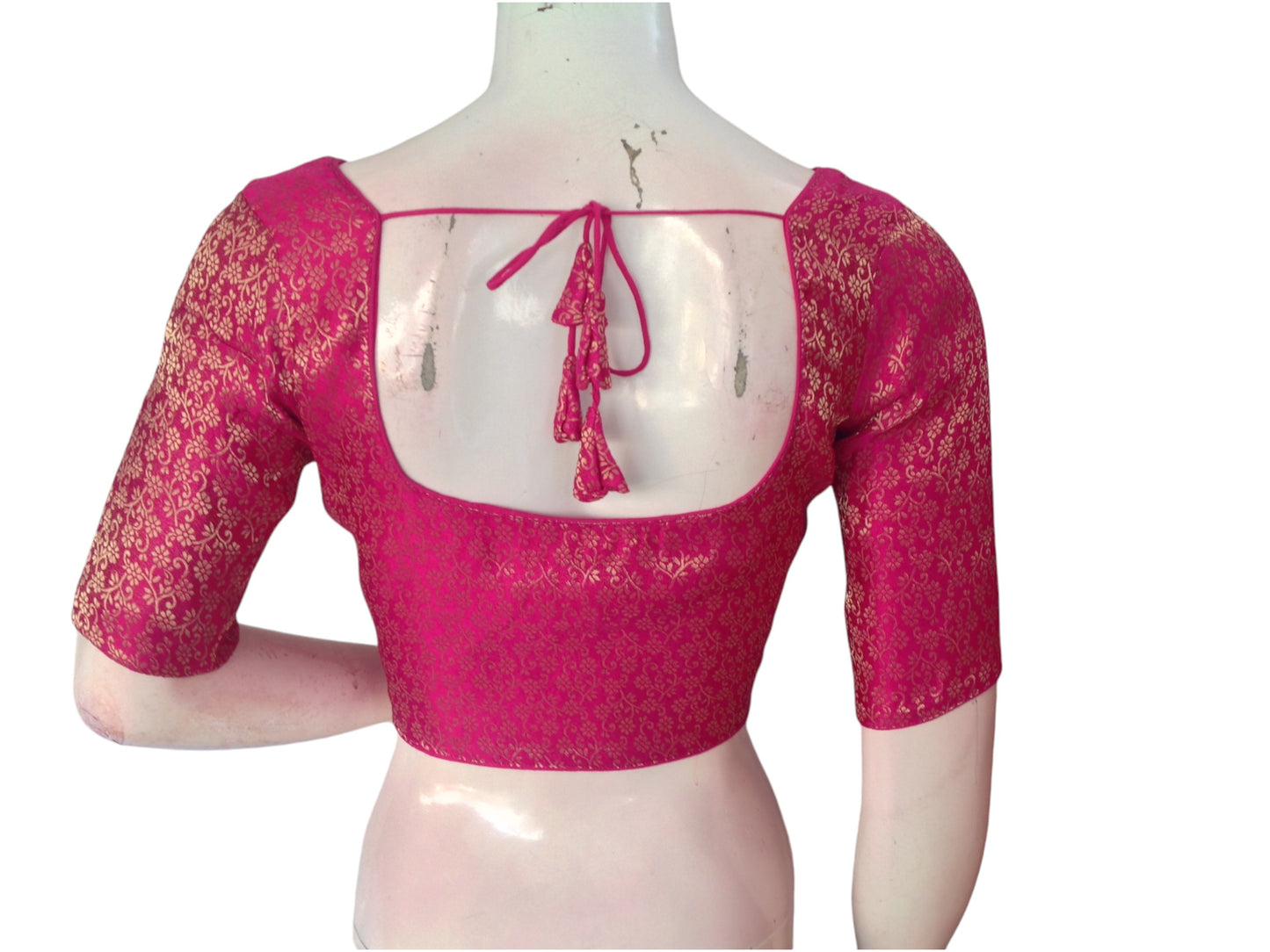 Magenta Magic: Readymade Brocade Silk Saree Blouse