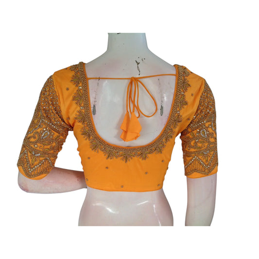 Mustard Yellow Aari Handwork Blouse: A Touch of Sunshine