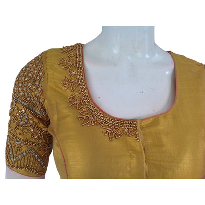 Golden Radiance: Aari Handwork Tissue Silk Wedding Readymade Blouse