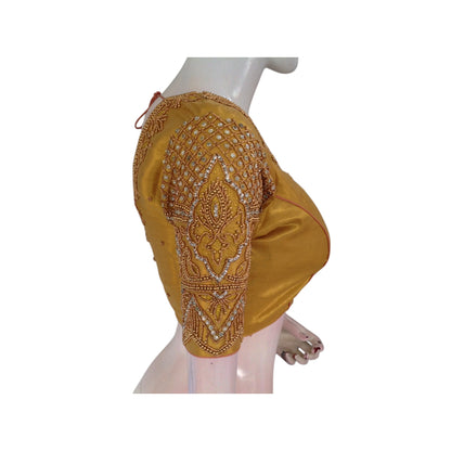 Golden Radiance: Aari Handwork Tissue Silk Wedding Readymade Blouse