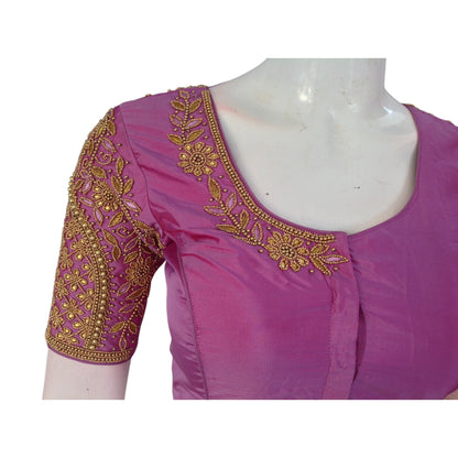 Dreamy Pastel Magenta Color Aari Handwork Wedding Silk Readymade Saree