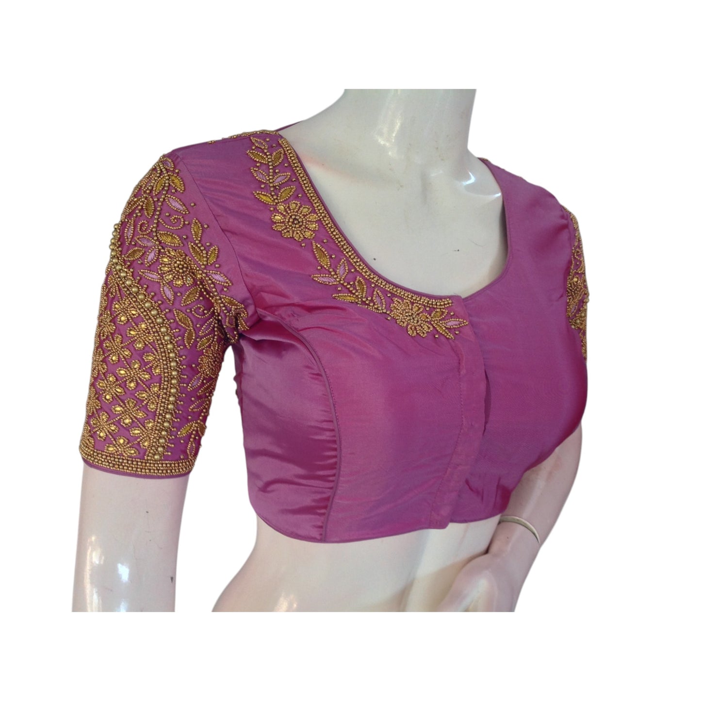 Dreamy Pastel Magenta Color Aari Handwork Wedding Silk Readymade Saree