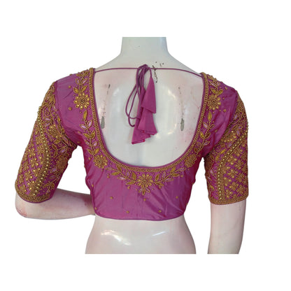 Dreamy Pastel Magenta Color Aari Handwork Wedding Silk Readymade Saree 