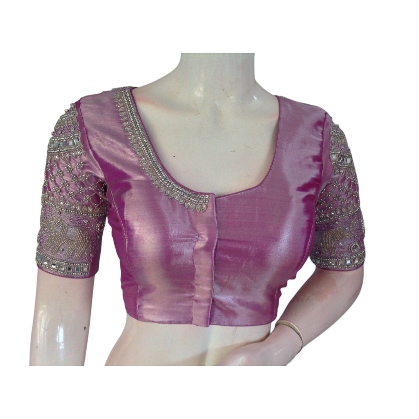 Pastel Magenta Dream: Aari Handwork Semi Silk Blouse for Weddings