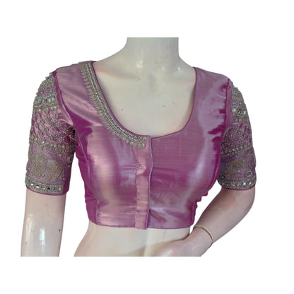 Dreamy Pastel Magenta Tissue Silk Aari Handwork Wedding Readymade Blouse