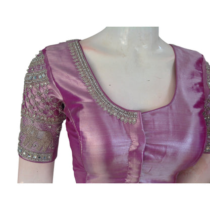 Pastel Magenta Dream: Aari Handwork Semi Silk Blouse for Weddings