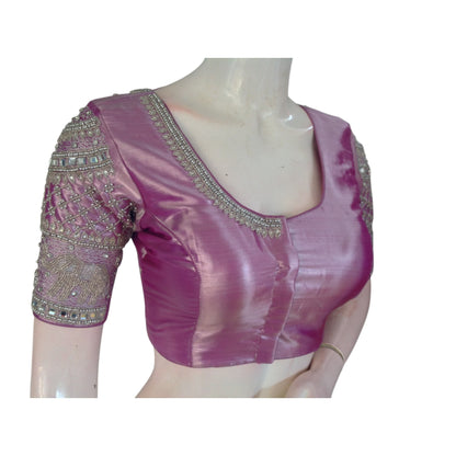 Pastel Magenta Dream: Aari Handwork Semi Silk Blouse for Weddings