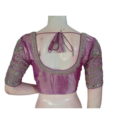 Pastel Magenta Dream: Aari Handwork Semi Silk Blouse for Weddings