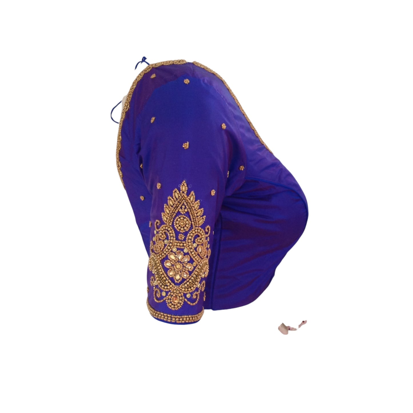 Bluish Purple Splendor: Aari Handwork Wedding Silk Saree Readymade Blouse